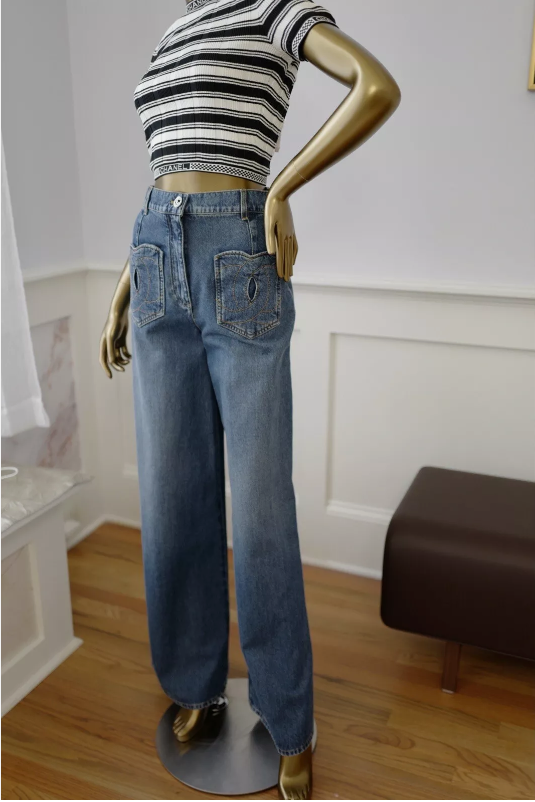 Chanel denim Jeans Pants CC Heart 24P Wide Leg SOLD OUT Size 36 BNIB