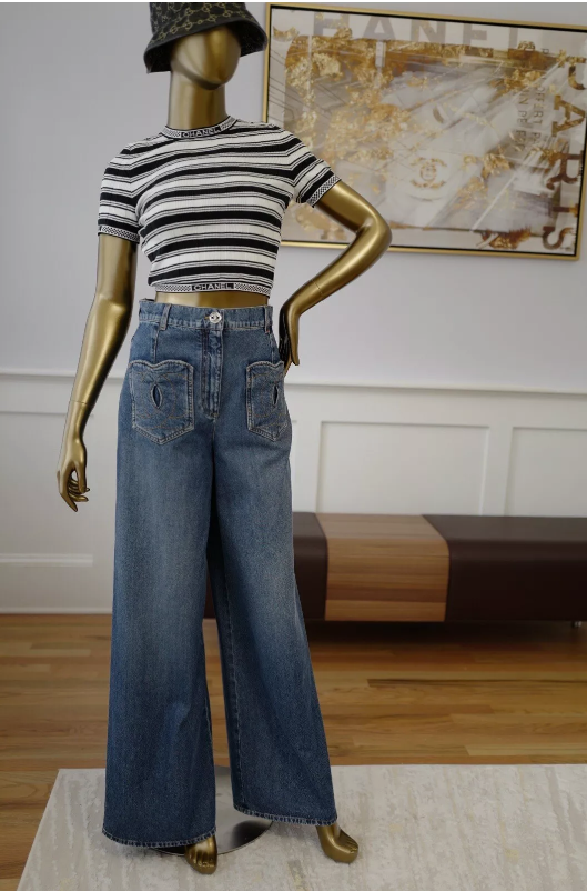 Chanel denim Jeans Pants CC Heart 24P Wide Leg SOLD OUT Size 36 BNIB