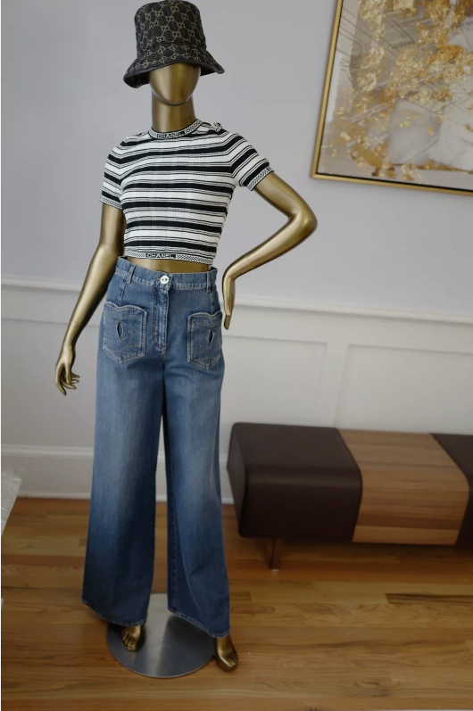 Chanel denim Jeans Pants CC Heart 24P Wide Leg SOLD OUT Size 36 BNIB