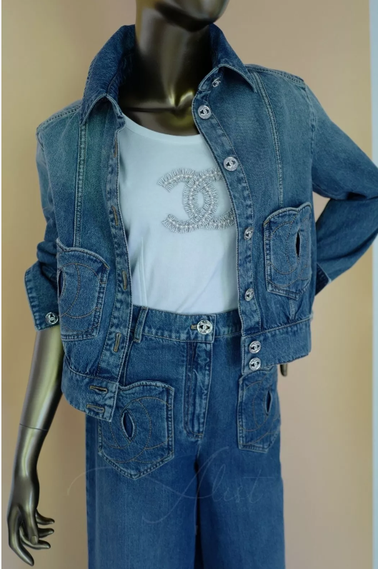 Chanel denim Jeans Pants CC Heart 24P Wide Leg SOLD OUT Size 36 BNIB