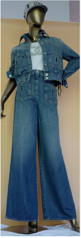 Chanel denim Jeans Pants CC Heart 24P Wide Leg SOLD OUT Size 36 BNIB