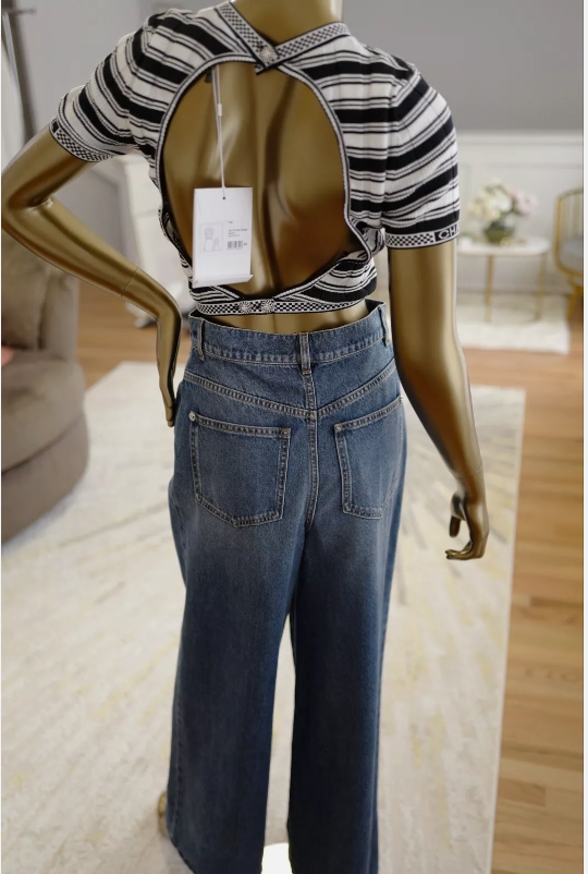 Chanel denim Jeans Pants CC Heart 24P Wide Leg SOLD OUT Size 36 BNIB