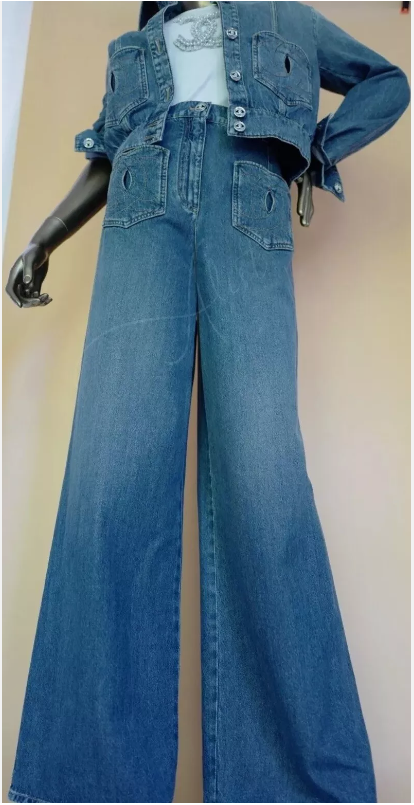 Chanel denim Jeans Pants CC Heart 24P Wide Leg SOLD OUT Size 36 BNIB