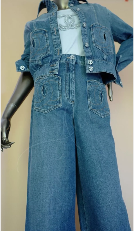 Chanel denim Jeans Pants CC Heart 24P Wide Leg SOLD OUT Size 36 BNIB