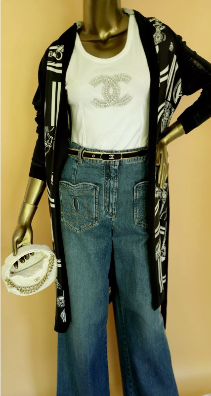 Chanel denim Jeans Pants CC Heart 24P Wide Leg SOLD OUT Size 36 BNIB