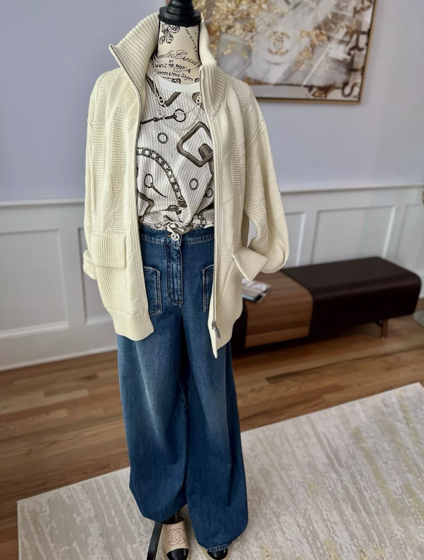 NEW Hermes "H" zipped Blanc Naturel Oversized Cardigan Size 36 Retail Over $3K