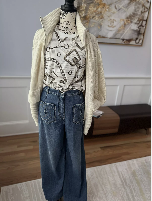 NEW Hermes "H" zipped Blanc Naturel Oversized Cardigan Size 36 Retail Over $3K