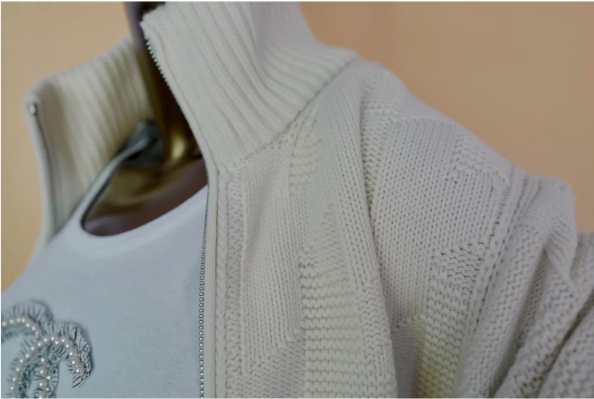 NEW Hermes "H" zipped Blanc Naturel Oversized Cardigan Size 36 Retail Over $3K