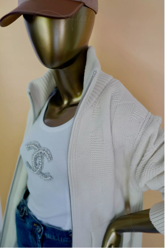 NEW Hermes "H" zipped Blanc Naturel Oversized Cardigan Size 36 Retail Over $3K