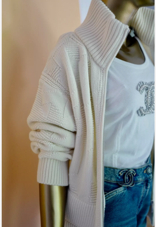 NEW Hermes "H" zipped Blanc Naturel Oversized Cardigan Size 36 Retail Over $3K
