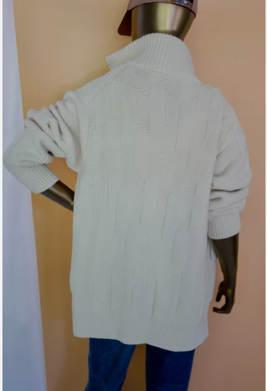NEW Hermes "H" zipped Blanc Naturel Oversized Cardigan Size 36 Retail Over $3K