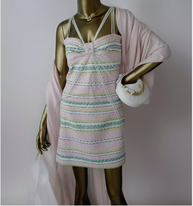 NEW Chanel 24S Tweed Dress Fantasia/Rose/Blue Size 36 NEW Chanel 24S Tweed Dress Fantasia/Rose/Blue Size 36