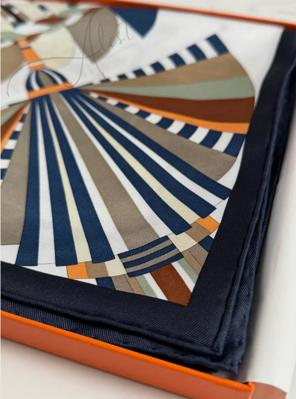 NEW Hermes aute Parure scarf 90 Bleu Noir / Blanc / Marron