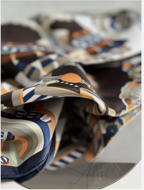 NEW Hermes aute Parure scarf 90 Bleu Noir / Blanc / Marron