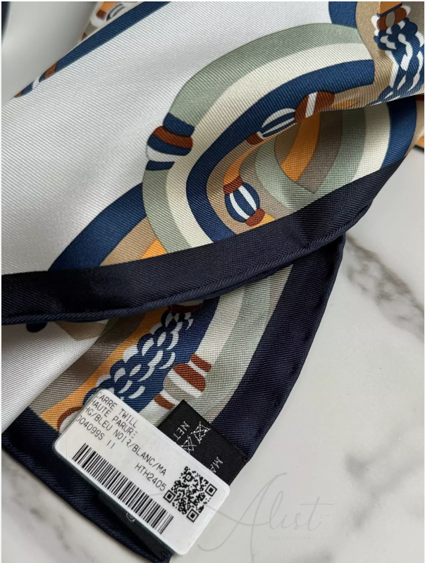 NEW Hermes aute Parure scarf 90 Bleu Noir / Blanc / Marron