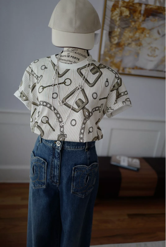 "Panoplie Tout Cuir Jersey" straight t-shirt Blanc Naturel Size 40 Oversized NEW