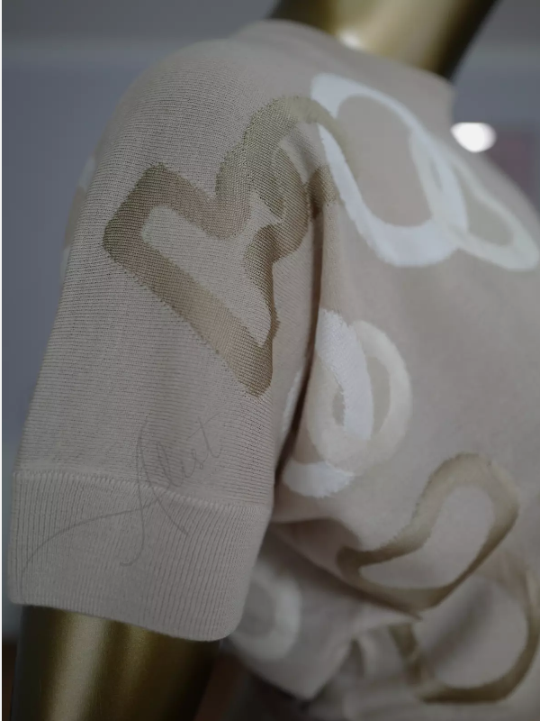NEW Hermes "Effet Kaleidoscope" short-sleeve sweater Beige Glaise size 36