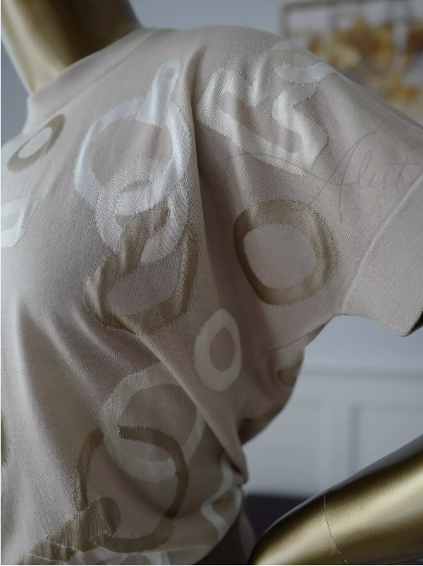 NEW Hermes "Effet Kaleidoscope" short-sleeve sweater Beige Glaise size 36
