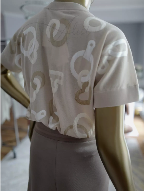 NEW Hermes "Effet Kaleidoscope" short-sleeve sweater Beige Glaise size 36