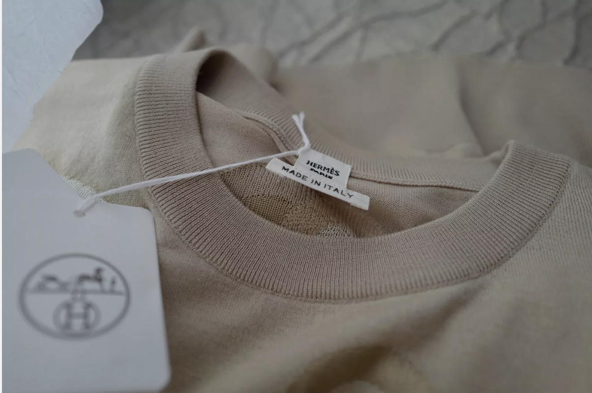 NEW Hermes "Effet Kaleidoscope" short-sleeve sweater Beige Glaise size 36
