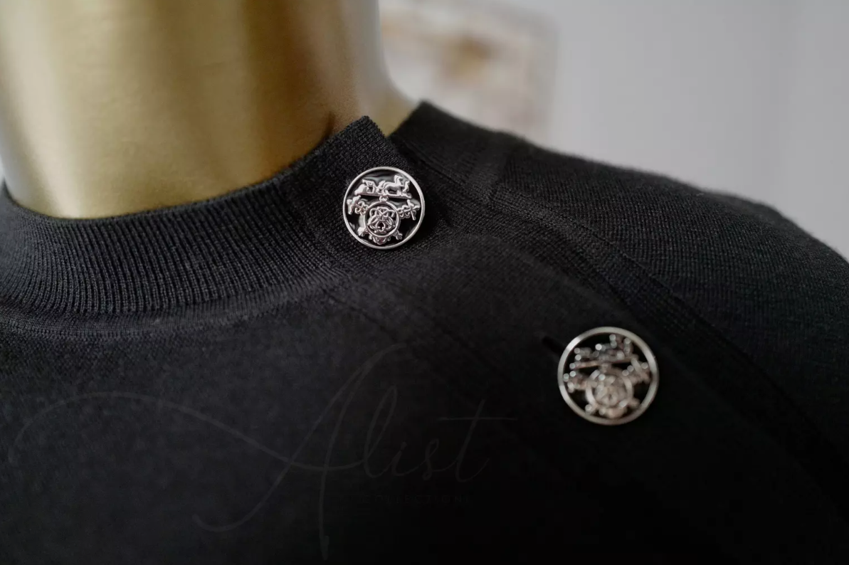 BNIB Hermes Short-Sleeve Cashmere Sweater With h Logo Button in Noir Black 36