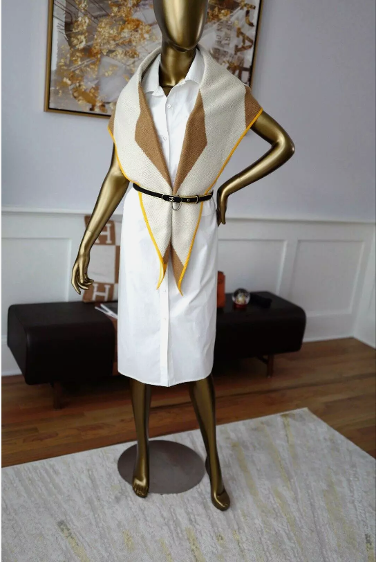 NEW Hermes Losange Cashmere De Coupe Ivoire/Caramel Reversible Shawl