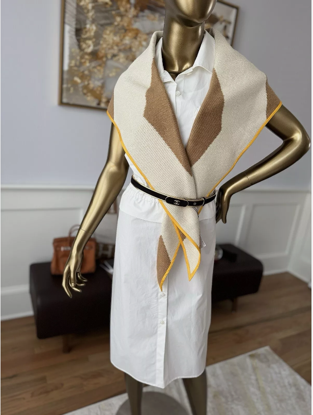 NEW Hermes Losange Cashmere De Coupe Ivoire/Caramel Reversible Shawl