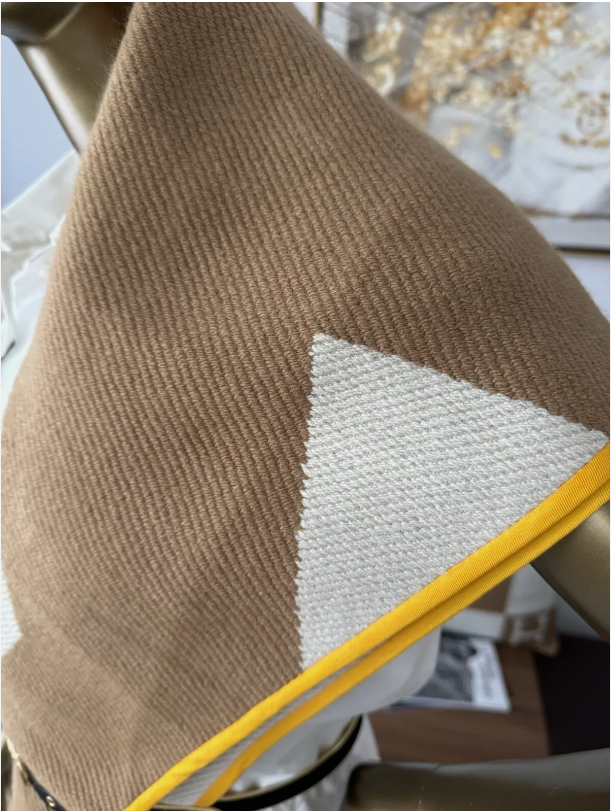 NEW Hermes Losange Cashmere De Coupe Ivoire/Caramel Reversible Shawl