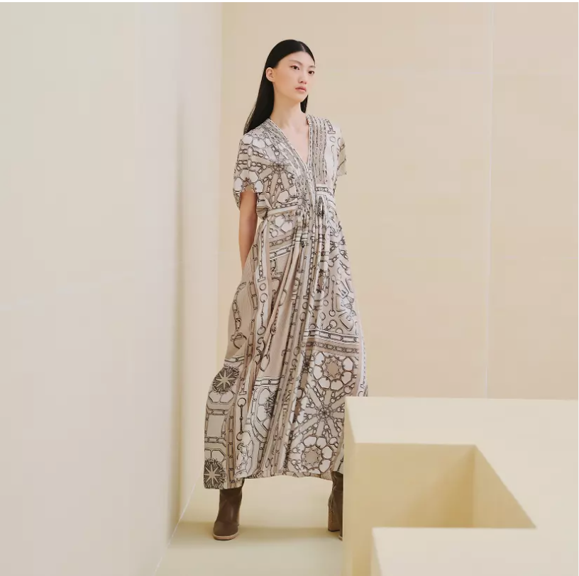 NEW Hermes Caftan Dress Effet Kaleidoscope In Beige Glaise Size 38 $5. NEW Hermes Caftan Dress Effet Kaleidoscope In Beige Glaise Size 38 $5.