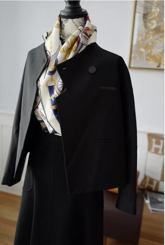 NEW Hermes Veste Blazer Noir/black With Buttons Detail Cuir Double Size 36