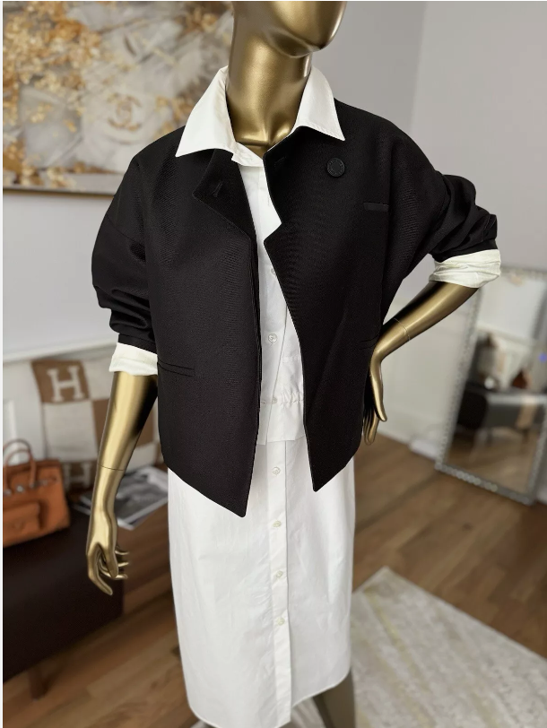 NEW Hermes Veste Blazer Noir/black With Buttons Detail Cuir Double Size 36