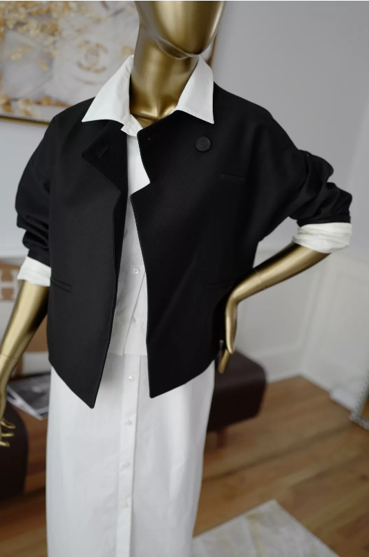NEW Hermes Veste Blazer Noir/black With Buttons Detail Cuir Double Size 36