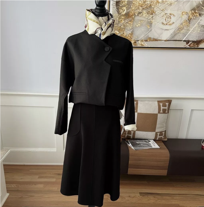 NEW Hermes Veste Blazer Noir/black With Buttons Detail Cuir Double Size 36
