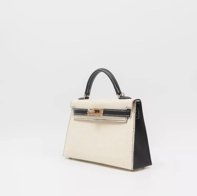 New Hermes Mini kelly 20 HSS Craie/Noir Black Epsom Permabrass HW 2023 Complete
