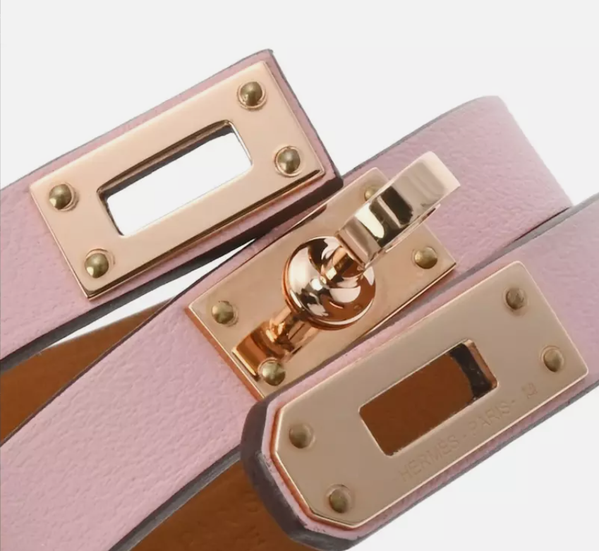 BNIB Hermes Mini Kelly Double Tour bracelet Swift Calfskin T2 3Q Rose