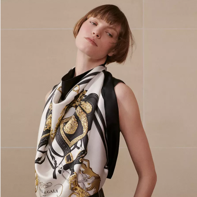 BNIB Hermes Carre Twill Brides de Gala forever scarf 90 noir crème