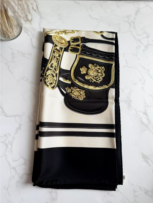 BNIB Hermes Carre Twill Brides de Gala forever scarf 90 noir / crème / gold