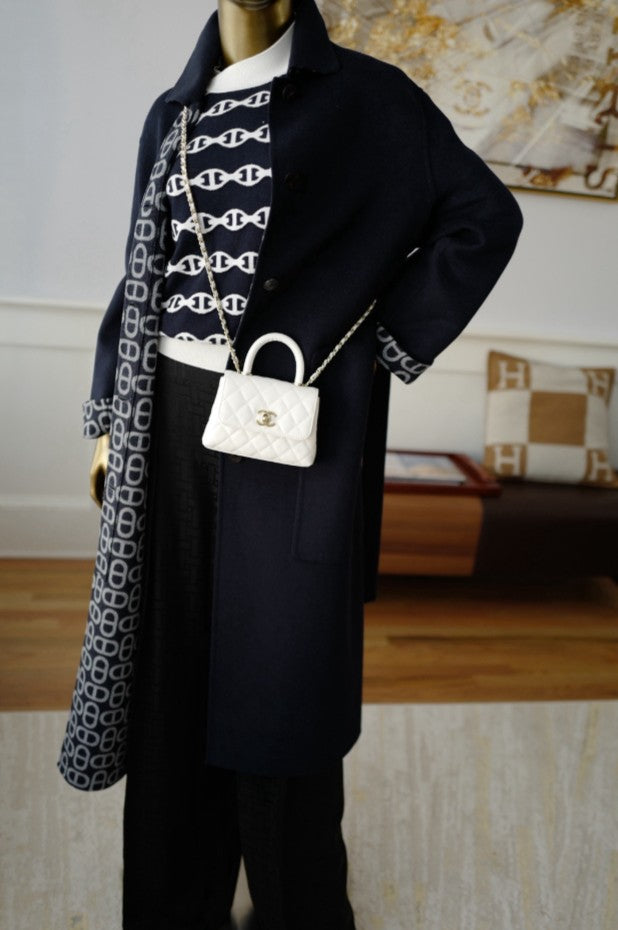 NEW Hermes Chaine d'Ancre Double Cashmere Long Coat in Bleu Marine size 36