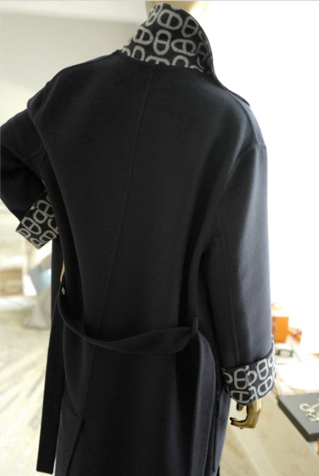 NEW Hermes Chaine d'Ancre Double Cashmere Long Coat in Bleu Marine size 36