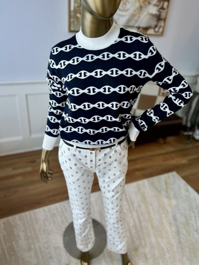 NEW Hermes Chaine d'Ancre Long-sleeve Sweater Size 36 Bleu Noir