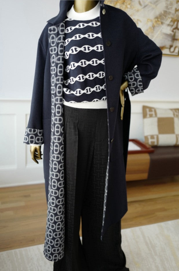NEW Hermes Chaine d'Ancre Long-sleeve Sweater Size 36 Bleu Noir