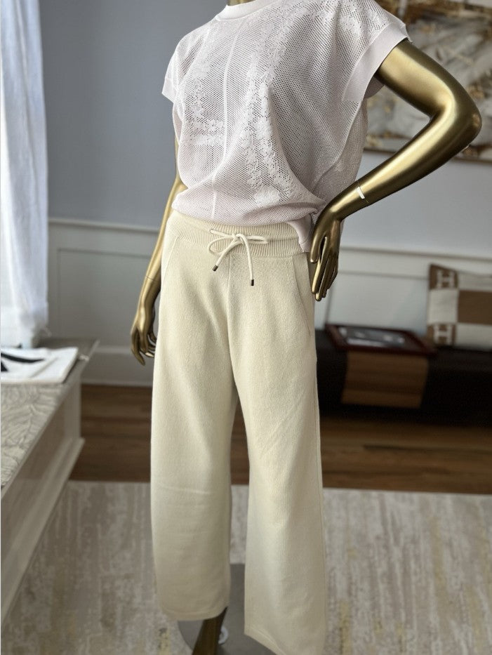 Brand NEW Hermès Cashmere Pants – Blanc Naturel (Size 36) Wide Leg Retail $3300