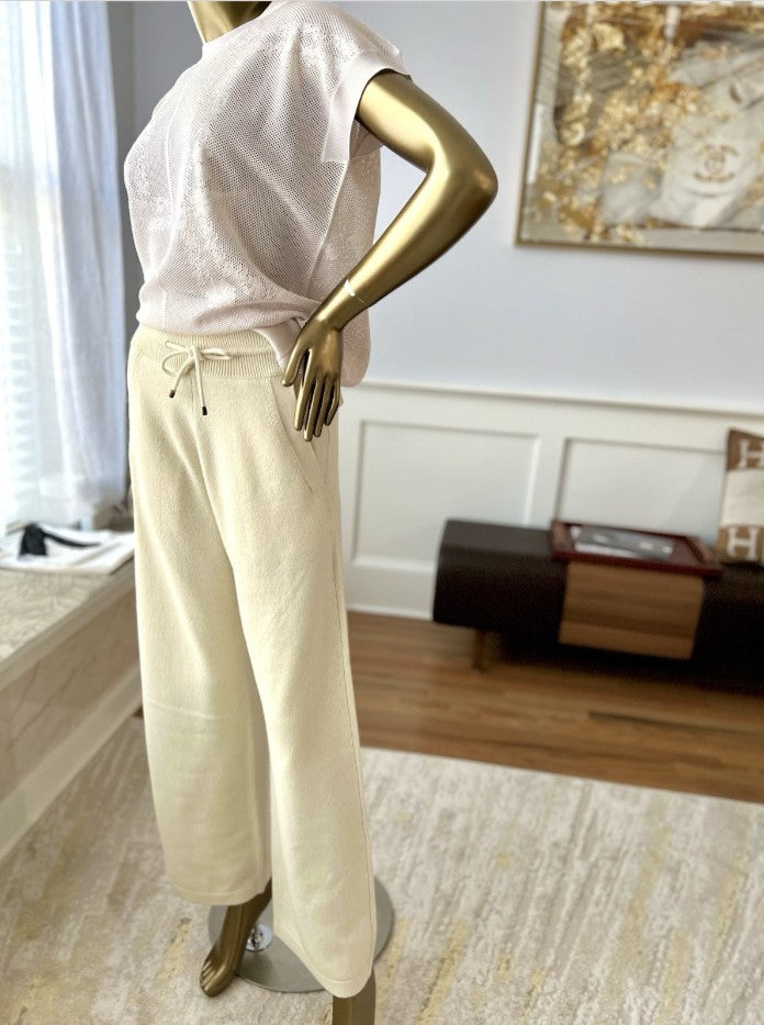 Brand NEW Hermès Cashmere Pants – Blanc Naturel (Size 36) Wide Leg Retail $3300