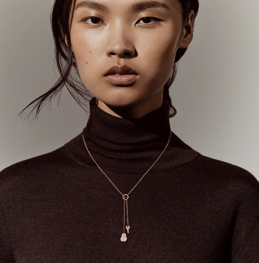 New Hermes Kelly Clochette Necklace pm dia 18k Rose Gold With Diamonds $11K
