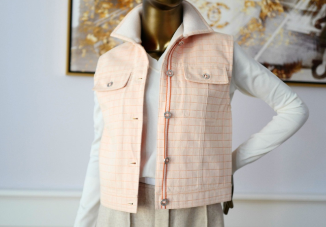 Hermès Cotton Denim Vest Blanc Naturel with Palladium Buttons – Size 36