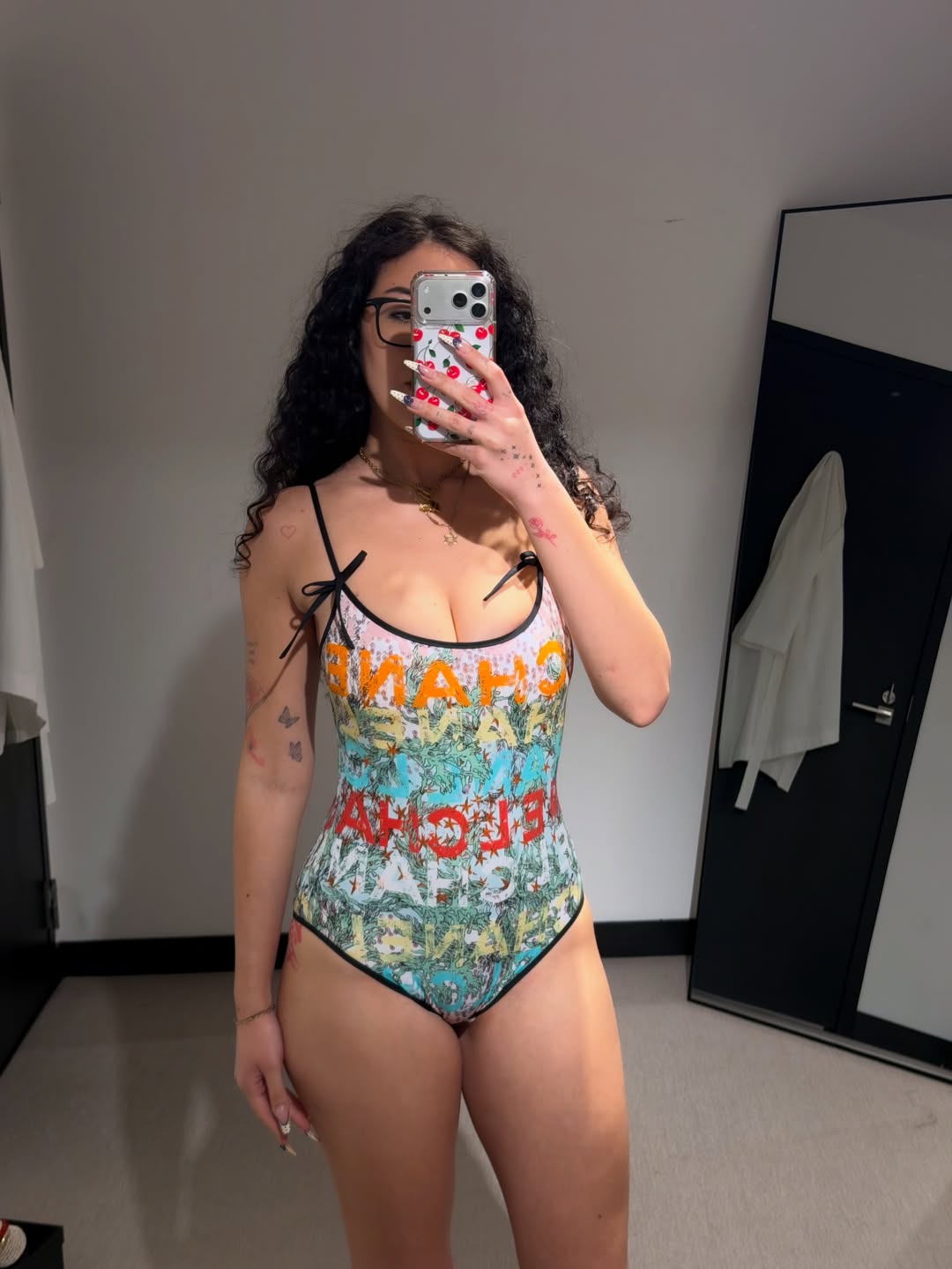 Chanel 26M Coco Beach Swimsuit Multicolor Stretch Jersey Size 38