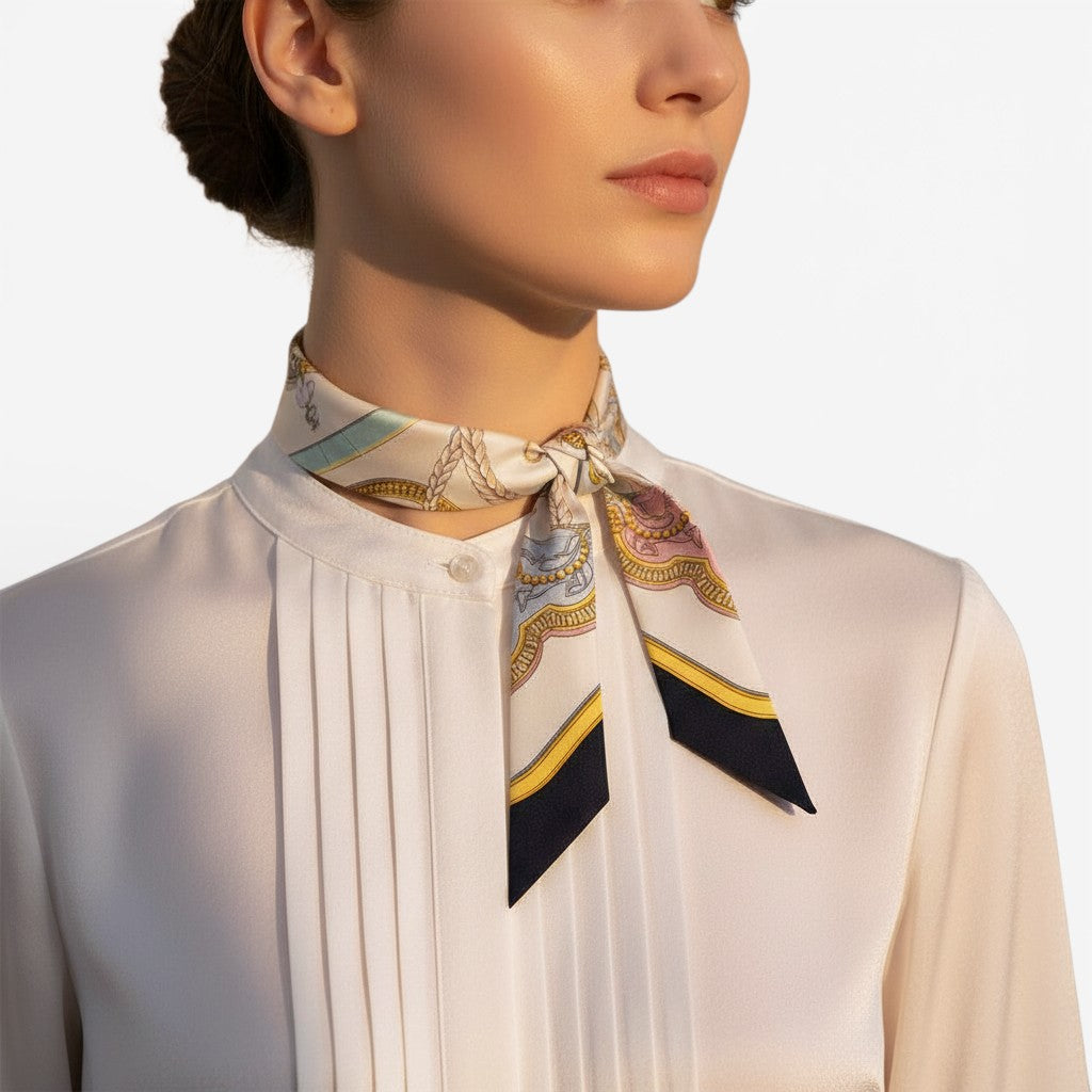 Hermès Twilly Grand Apparat Scarf Ivoire Marine Rose 100% Silk Twill