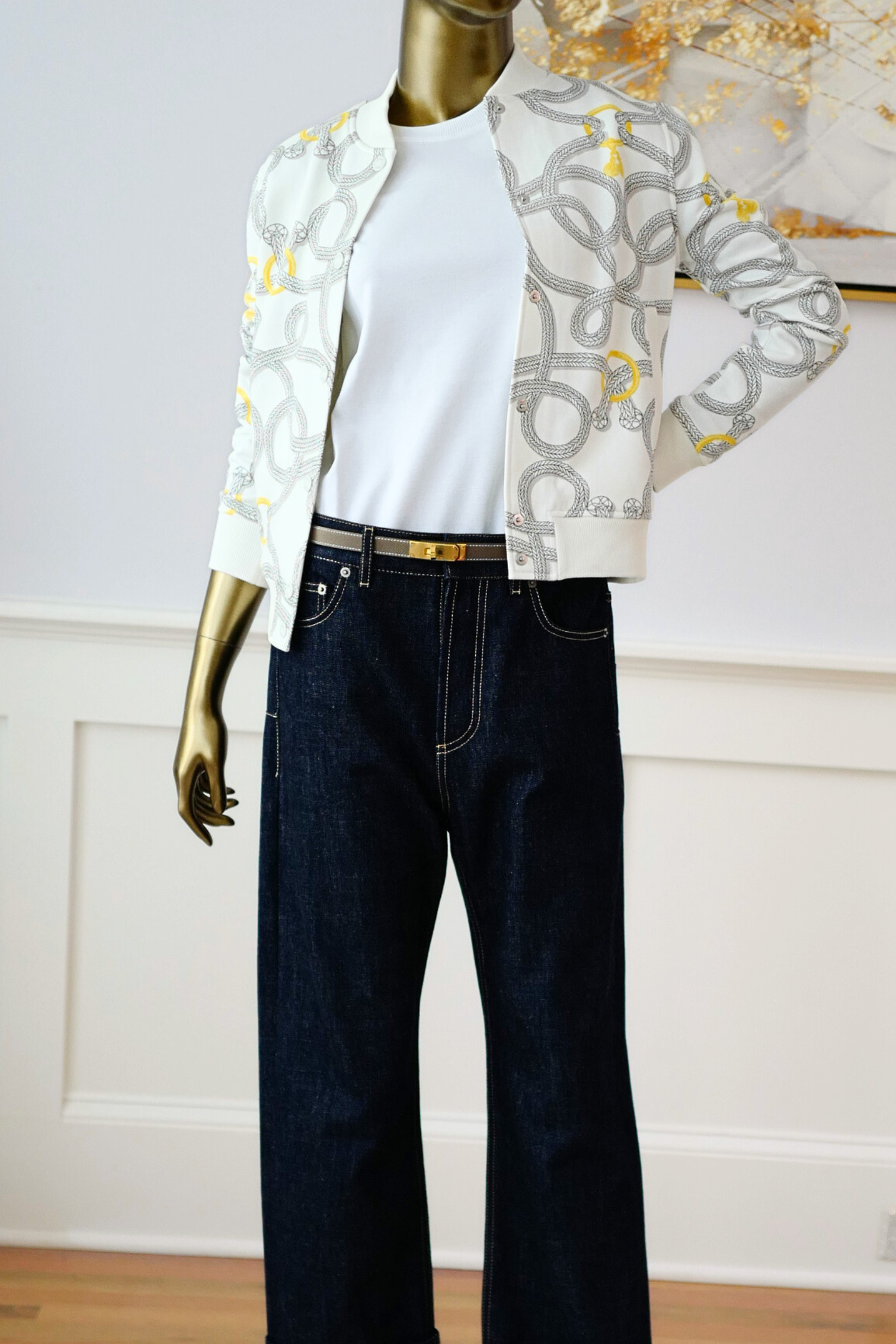 New Hermès Palefroi Remix Varsity Jacket Blanc Cassé White Size 34