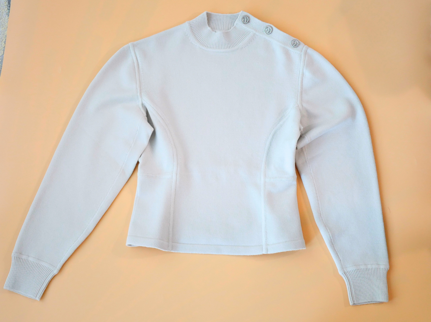 Hermès Sweater with Ferronnerie Button Details Jewel Knit Mock Neck Size 36 Beige Sable