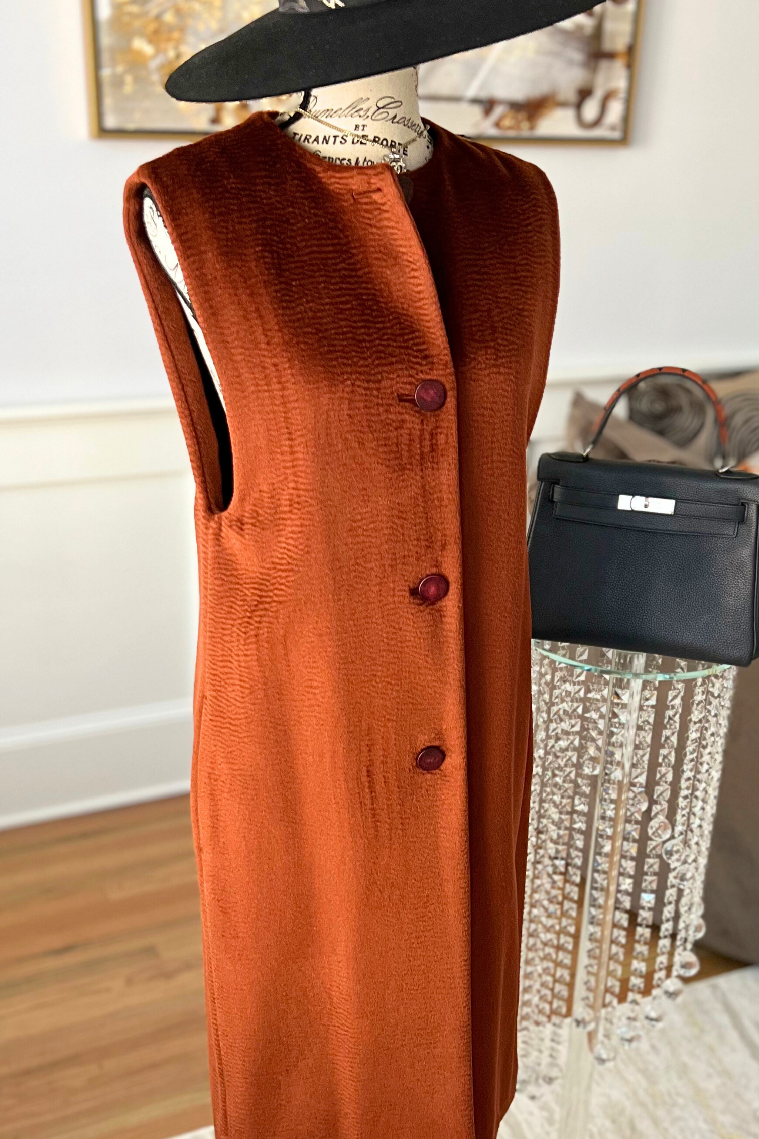 Hermes Gilet Long Vest LZ Rouge De Falun Size 36 NEW $5K Retail